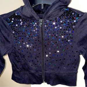 Justice, Girls Size 10, Cotton, Navy, Hooded Cropped, Zip Up Jacket w/Sequins